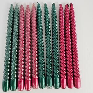 VTG 11 twisted 12" taper candles unburned red green holiday retro MCM